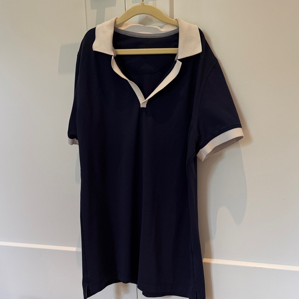 Peter Miller Navy Polo Golf Shirt with White Collar